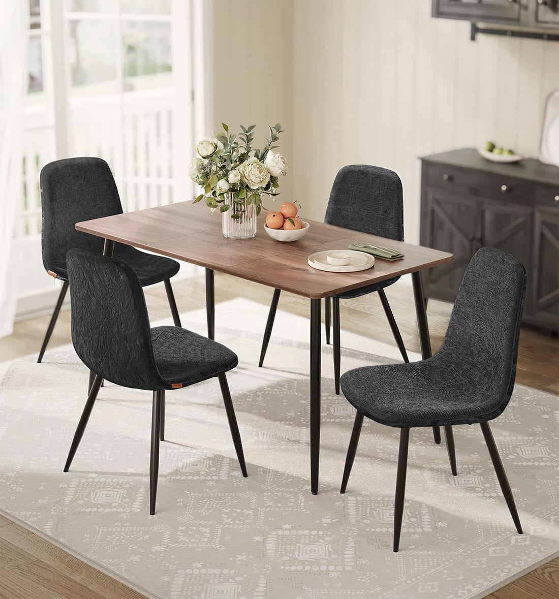 4-teiliges Esszimmerstuhl-Set - schwarzer Sitz - max. 120 kg - 55 x 43,5 x 85,5 cm