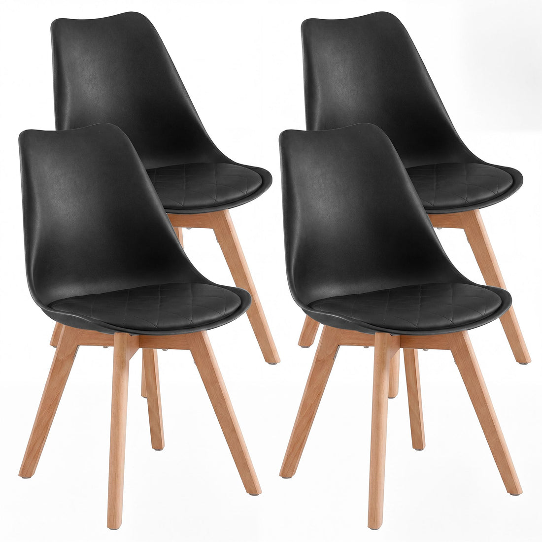 Matstolar 4-delat set PU-läder bokträ | Svart | 46,5x57x79 cm