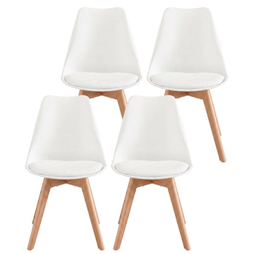 Eetkamerstoelen 4-delige set PU-leer en beukenhout | Wit | 46,5x57x79 cm