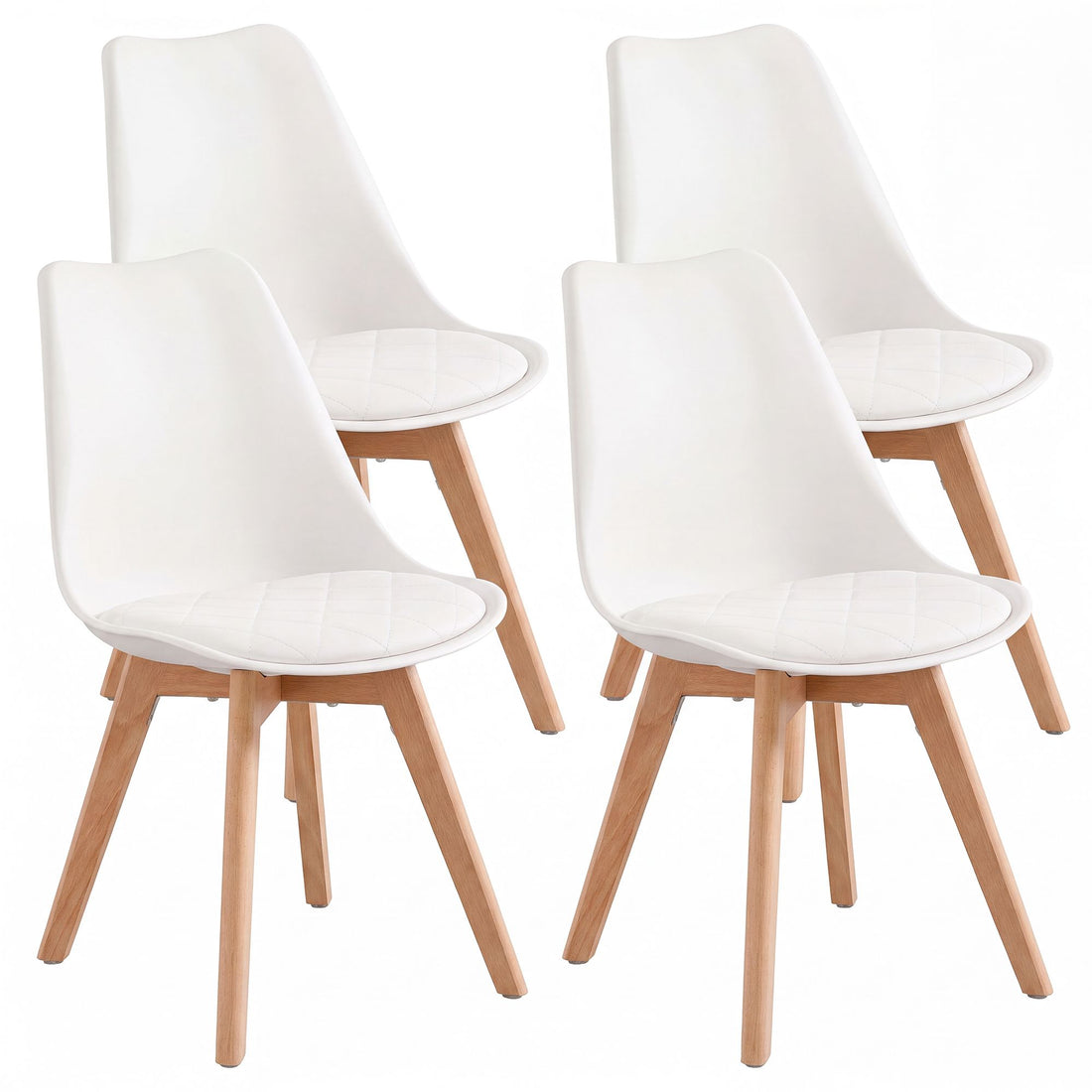Matsalsstolar 4 delar i PU-läder och bokträ | Vit | 46,5x57x79 cm