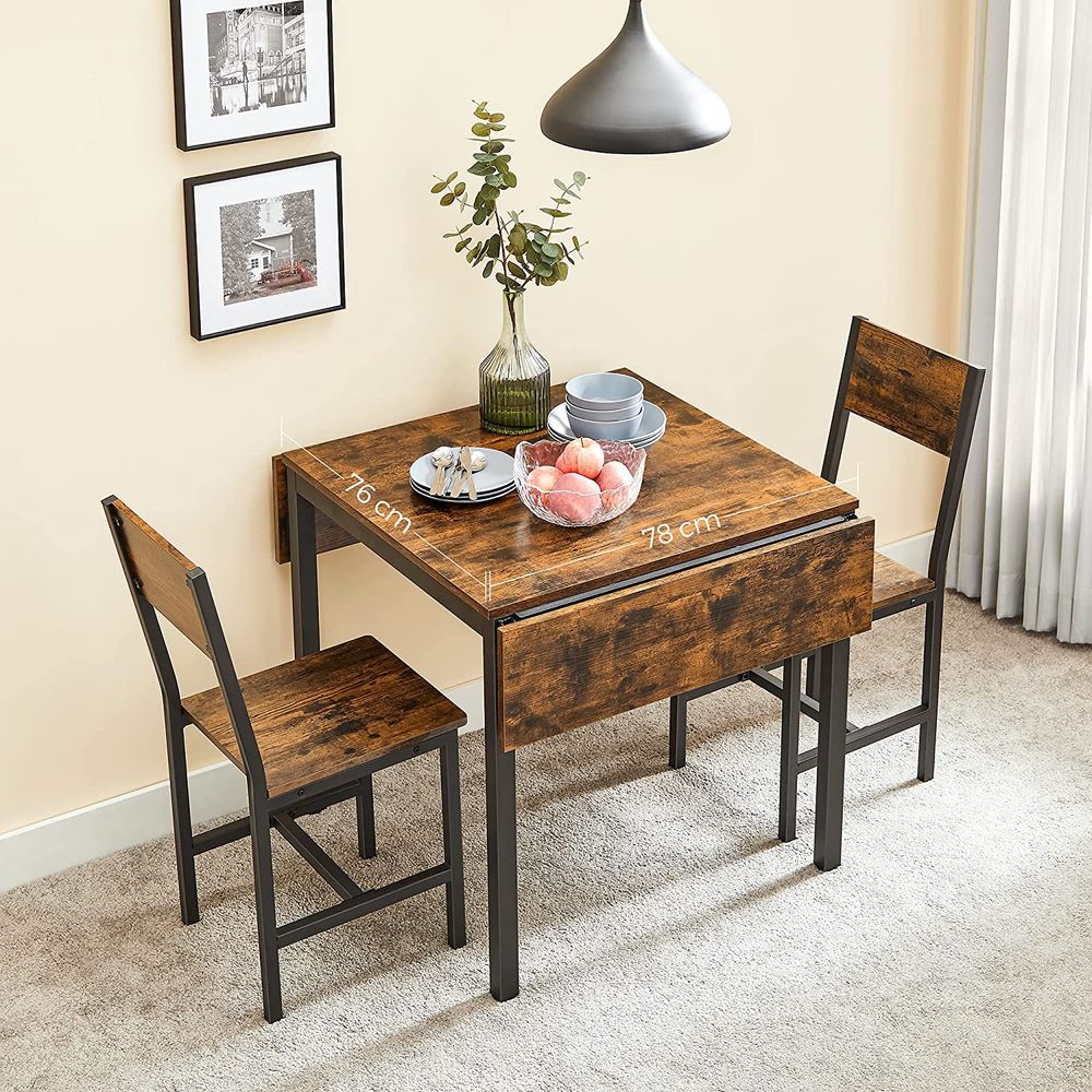 Inklapbare keukentafel, industrieel, houtlook, bruin-zwart, 120 x 78 x 76,2 cm