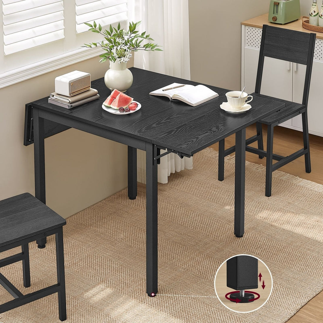 Inklapbare eettafel - zwart - spaanplaat en staal - ruimtebesparend - 78 x 120 x 76,2 cm