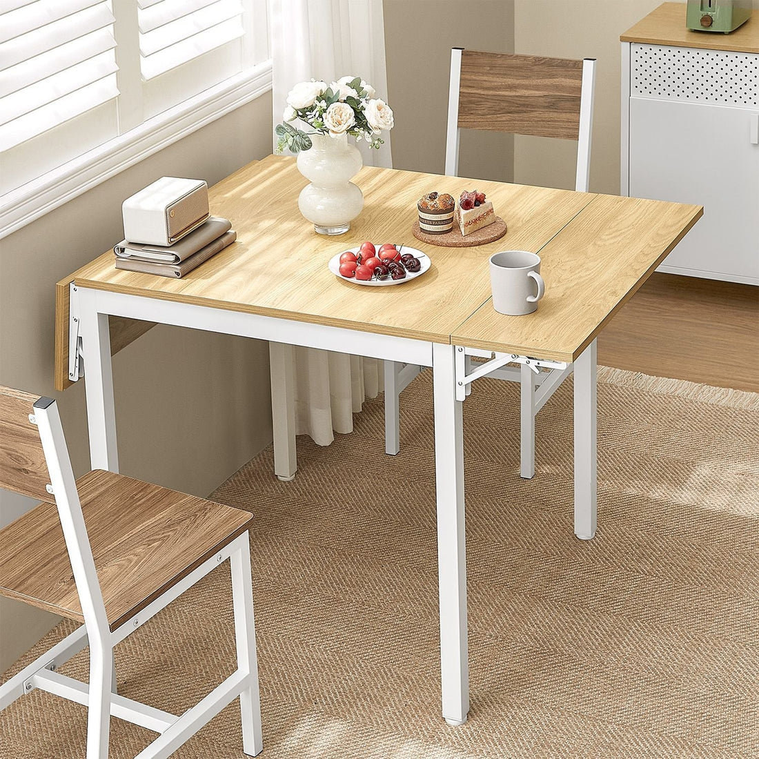 Inklapbare eettafel - natuurlijke eikenkleur - wit - spaanplaat en staal - 120 x 78 x 76,2 cm