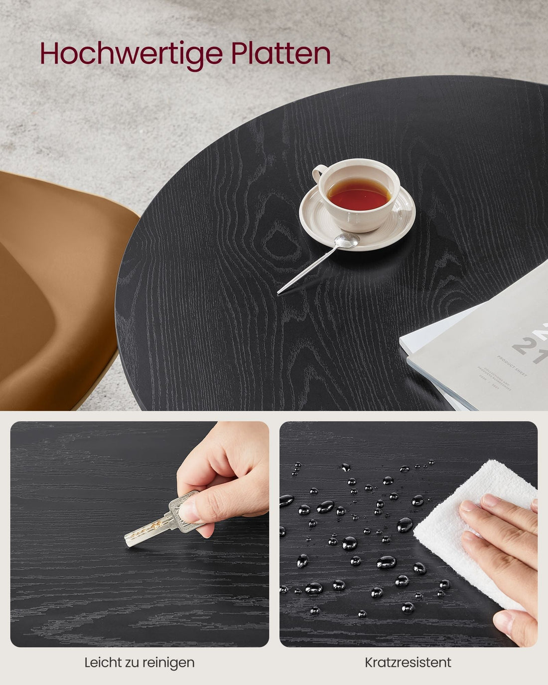 Ronde eettafel - spaanplaat en staal - modern - Ø80 x H75 cm - zwart - 10,8 kg - 100 kg draagkracht