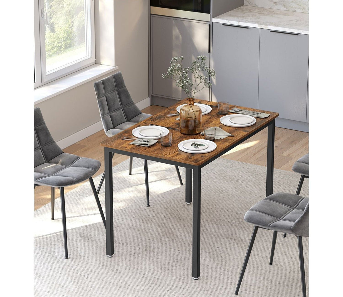 Eettafel voor 4 - Vintage bruin-zwart - spaanplaat - stalen poten - 70 x 110 x 77 cm
