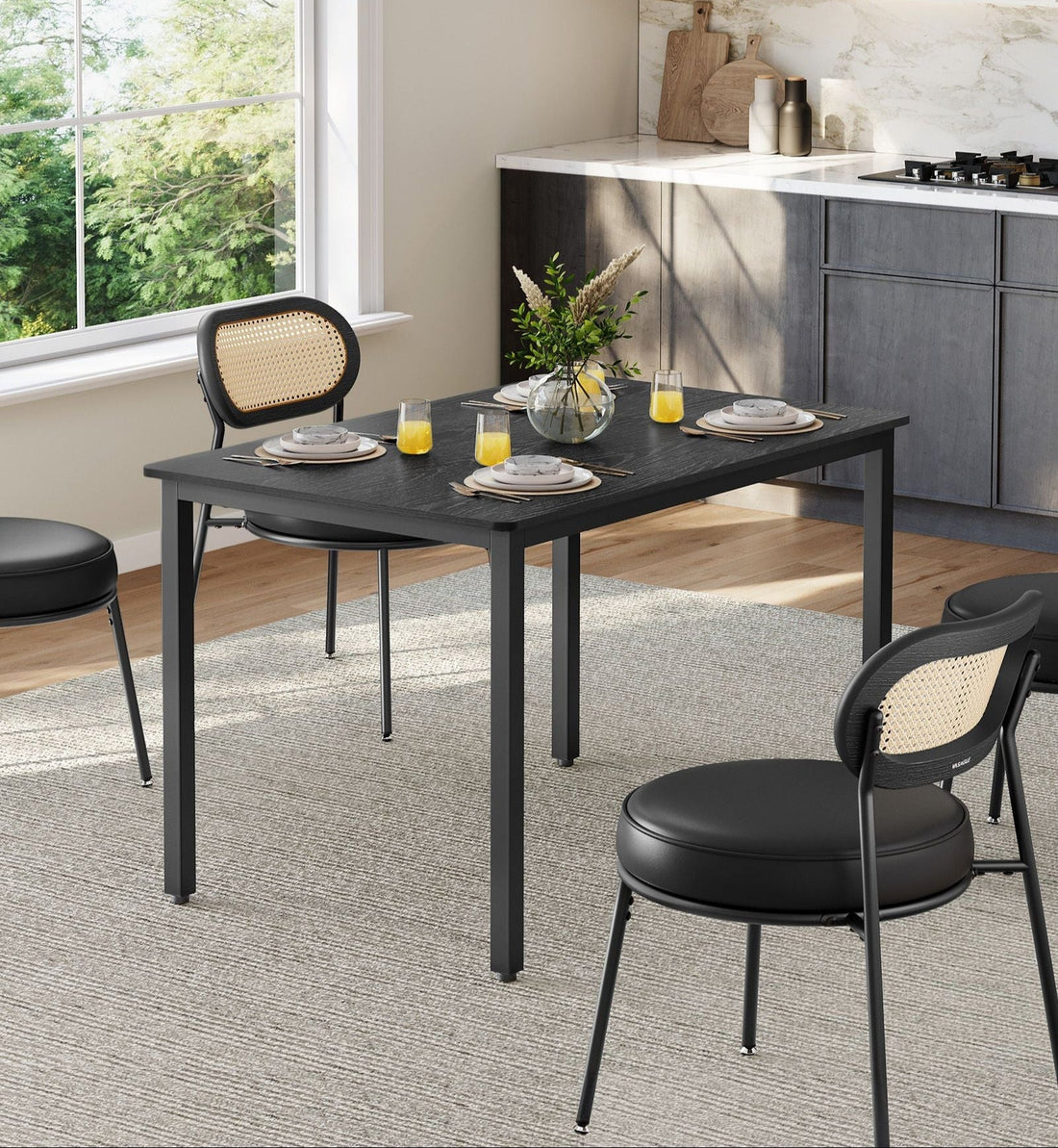 Eettafel - keukentafel - stijlvol design - 70 x 110 x 77 cm - ebbenhoutzwart-matzwart