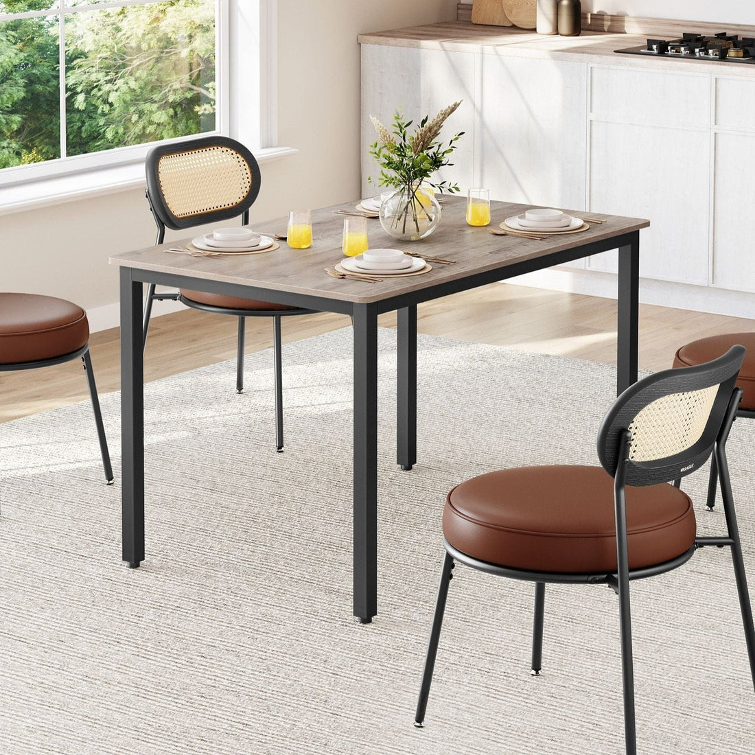 Eettafel, greige gemêleerd, spaanplaat en staal, 120 kg, 70 x 110 x 77 cm
