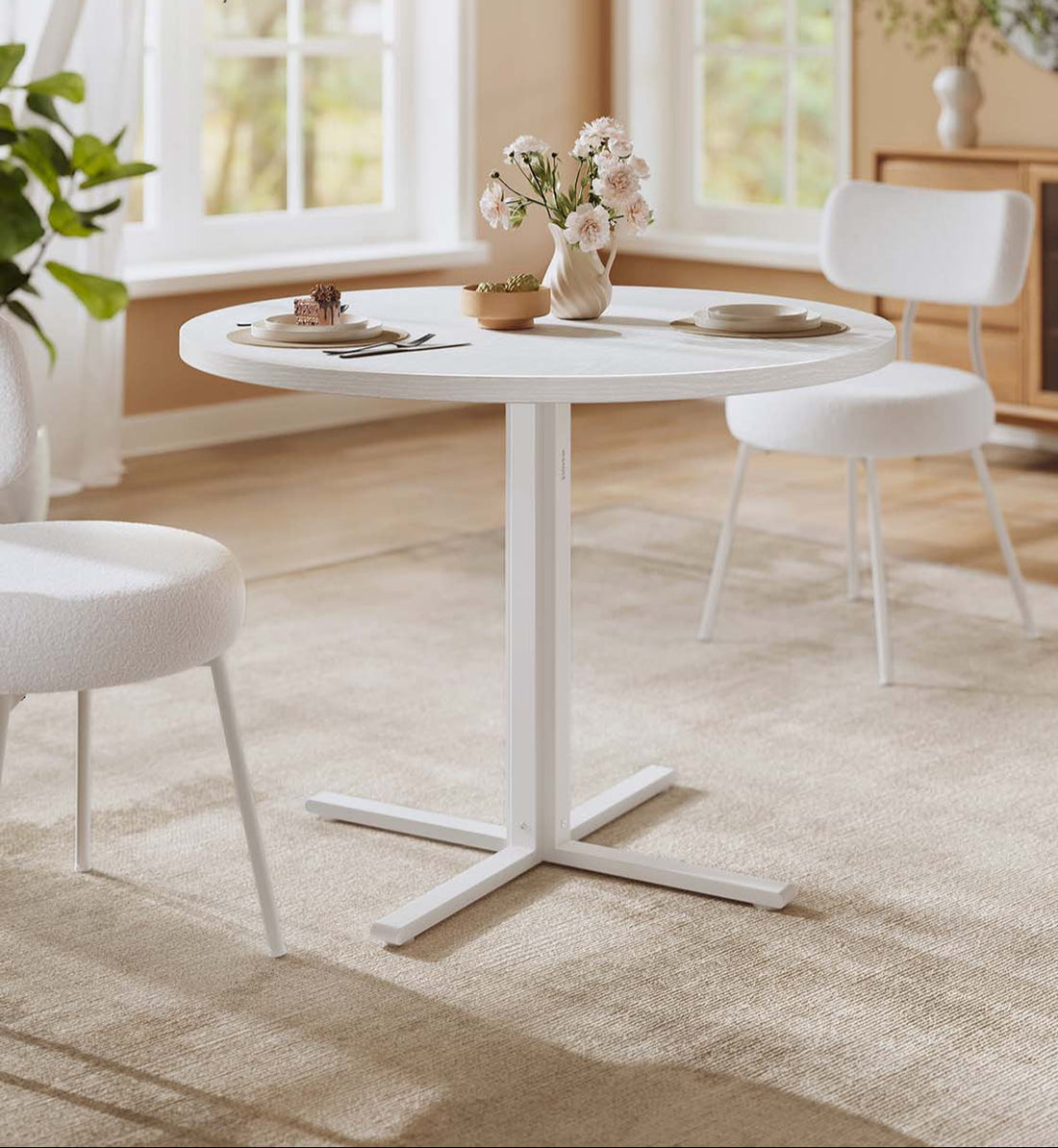 Ronde eettafel - keukentafel - wit - stevig ontwerp - Ø80 x 74,8 cm