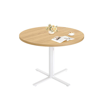 Witte en bruine eettafel - houten tafel - stalen frame - stevig - Ø80 x 74,8 cm