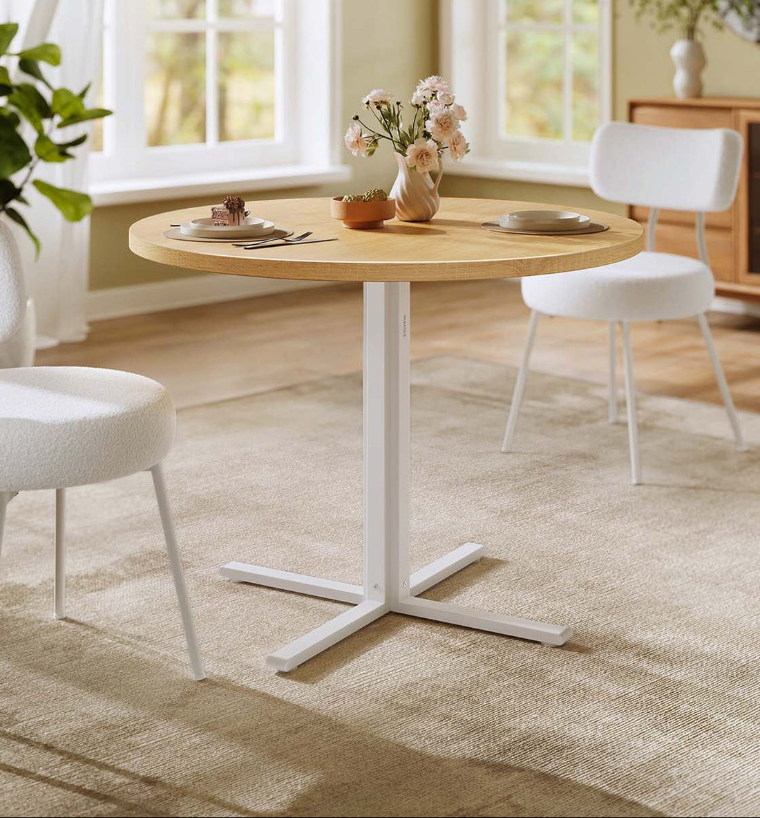 Witte en bruine eettafel - houten tafel - stalen frame - stevig - Ø80 x 74,8 cm