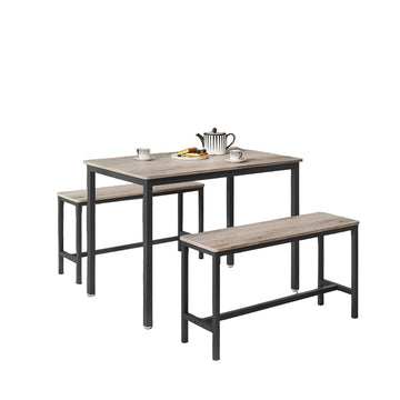 3-delige eethoek - tafel en banken - spaanplaat en staal - 70x110x75 cm