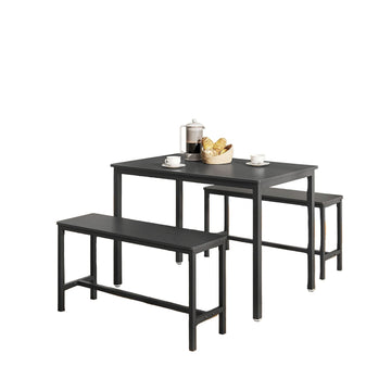 Zwarte eettafelset 3-delig met banken - staal, 70x110x75 cm