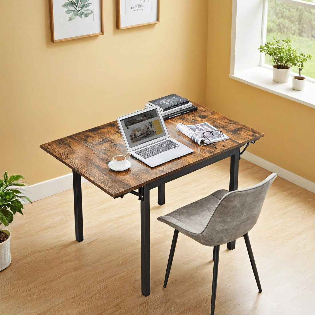 Inklapbare eettafel - ruimtebesparend - vintage bruin/zwart - 120 x 78 x 76,2 cm