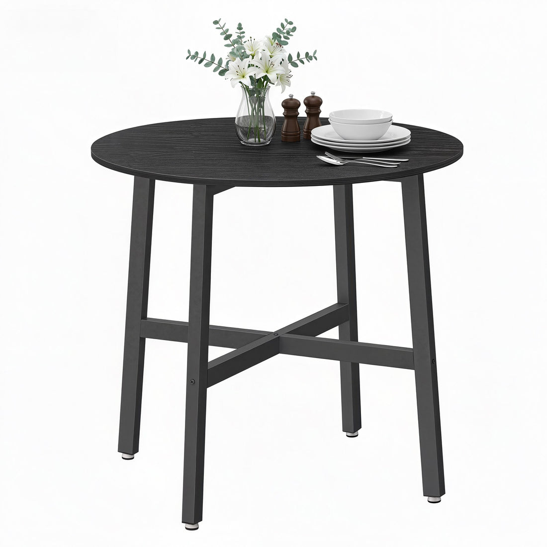 Ronde keukentafel industrieel ontwerp voor kantoor | Ebbenhoutzwart-inktzwart | 80x80x75 cm