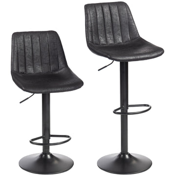 Set van 2 barkrukken retrostijl met voetsteun | Kleur: Zwart | Afmetingen: 43x46,5x89-110 cm