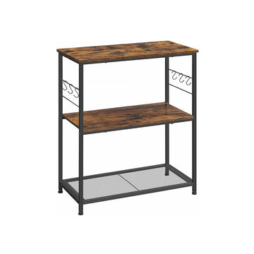 Industrieel keukenrek met haken, bruin-zwart, spaanplaat en staal, 80 x 40 x 90 cm