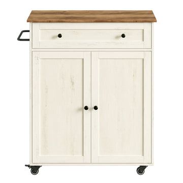 Keukenwagen met kast en lade in landelijke stijl | Wolkenwit-honingbruin | 78,5x40x89,2 cm