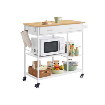 Keukentrolley op wielen - mobiele opbergkar - ruime opslag - 45 x 98,7 x 90 cm - bruin-wit