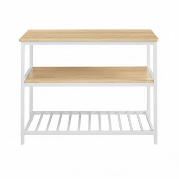 Keukenrek met groot werkblad, 3-laags magnetronrek, stalen frame | Greige-Zwart | 120x60x90 cm