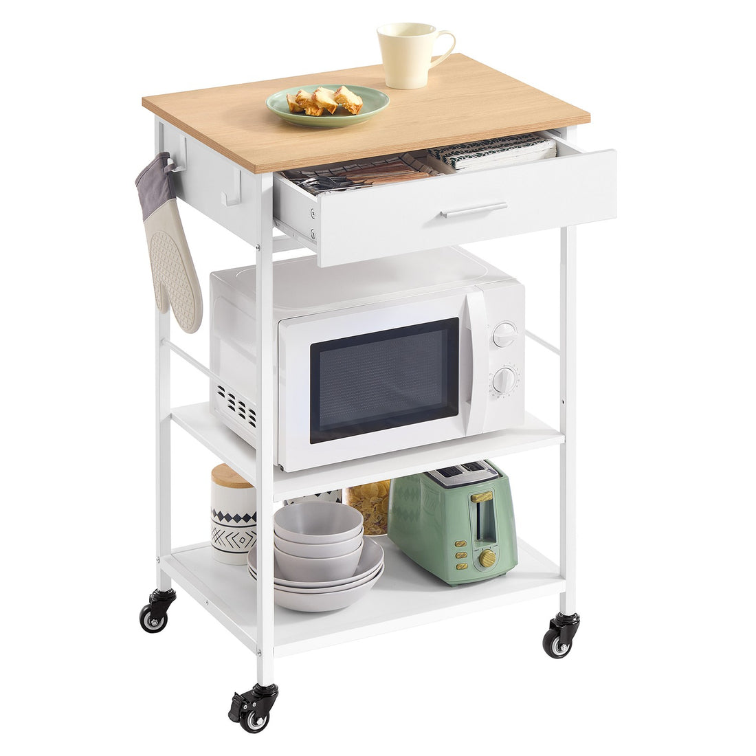 Keukenwagen Serveerwagen Keukeneiland | Beige-wit | 60x47x90 cm