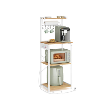 Keukenrek met stopcontacten, 4 niveaus en 8 S-haken | Goud eiken wolkwit | 45x40x140 cm