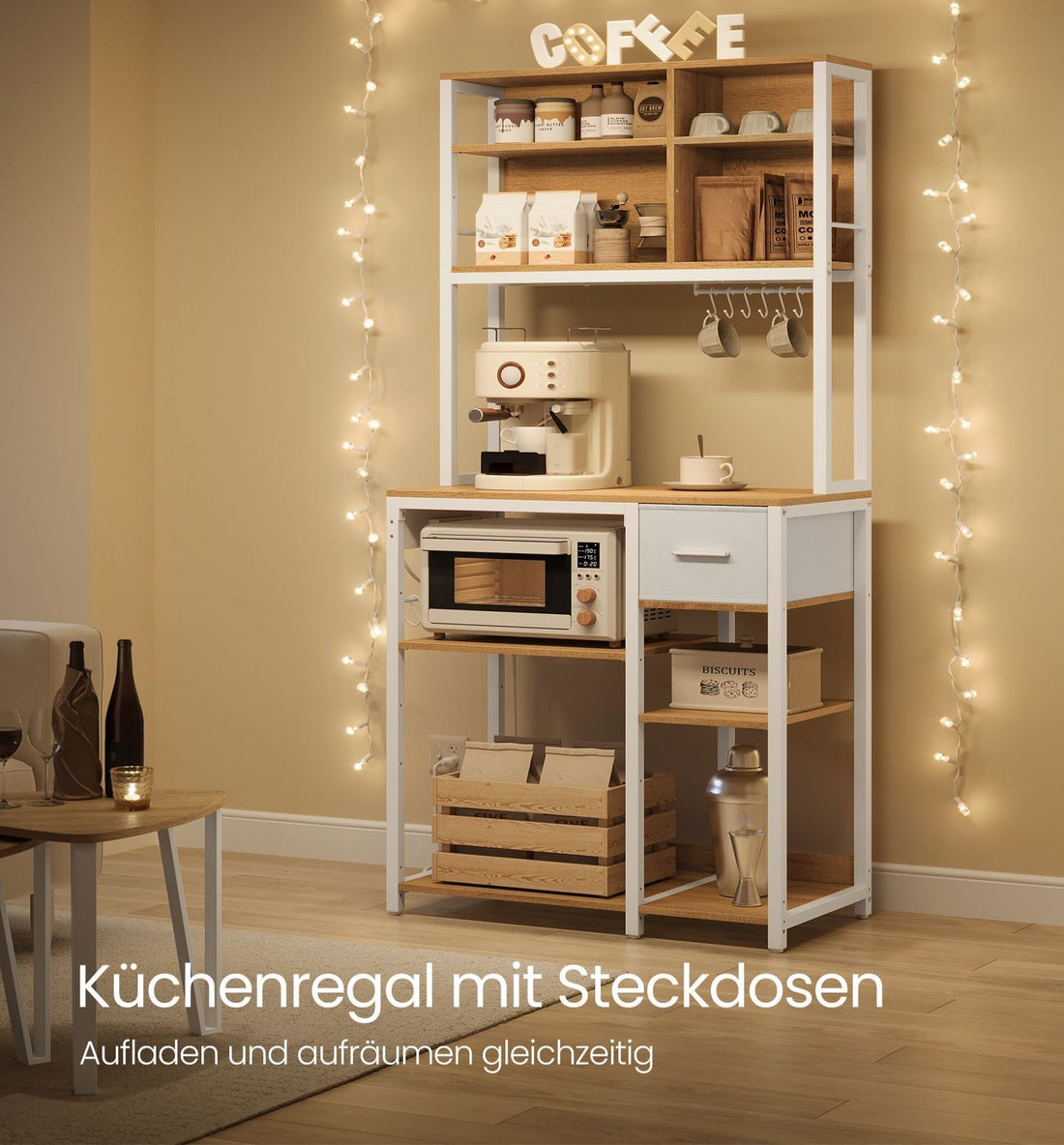 Keukenrek - Opbergrek - Houten spaanplaat & staal - 40 x 80 x 180,4 cm - Goud eiken/wit