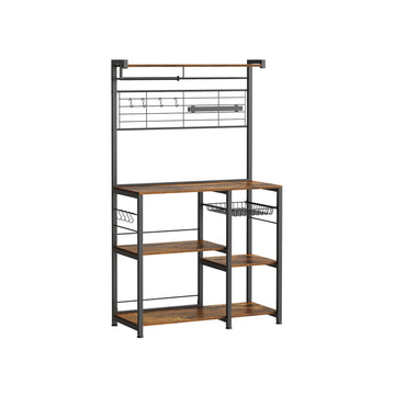 Keukenrek met magneetstrip en 12 haken - opbergrek - bruin-zwart - 42x90x167,3 cm
