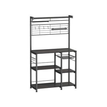 Keukenrek met magneetstrip en 12 haken, zwart, spaanplaat/staal