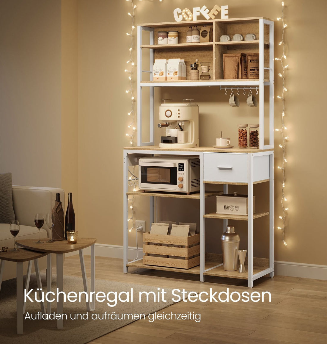 Keukenrek met stopcontacten – opbergrek – organizer – bruin staal – 40 x 100 x 180,4 cm