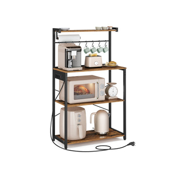 Koffiebar met 4 niveaus en 8 S-haken | Vintagebruin-inktzwart | 80x40x140 cm