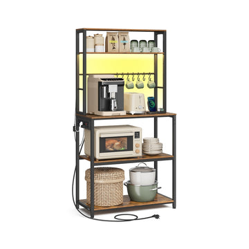 Keukenrek met ledverlichting en stopcontacten | Vintagebruin-mat zwart | 80x40x168,4 cm