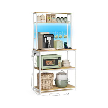 Keukenrek met ledverlichting en stopcontacten | Goudeiken-matwit | 80x40x168,4 cm