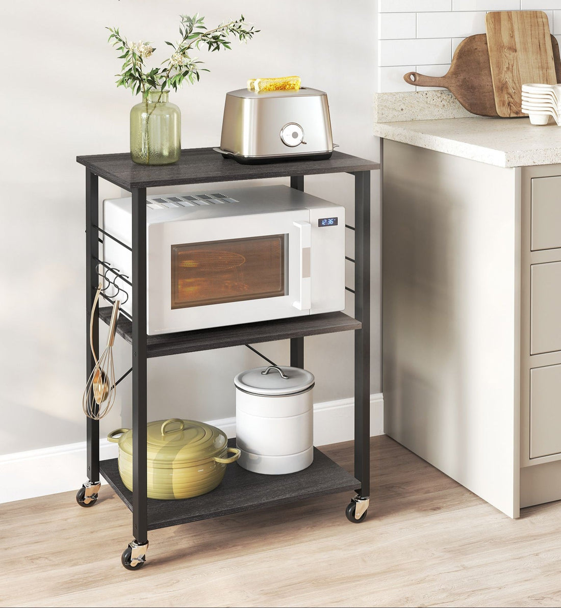 Keukenrek op wielen - Opbergrek - 80 kg - 40 x 60 x 89 cm - zwart metaal