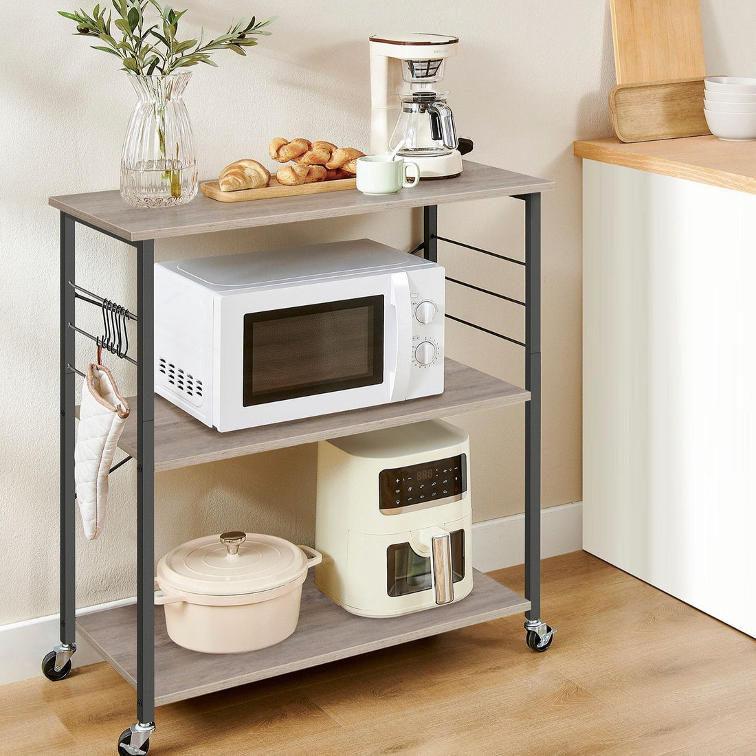 Mobiel opbergrek op wielen - spaanplaat en staal - 40 x 80 x 89 cm - greige