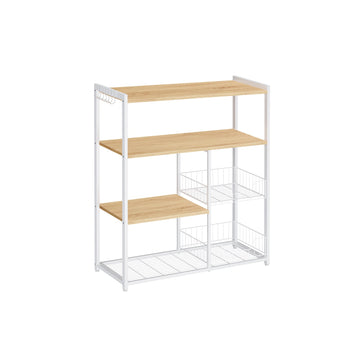 Keukenrek met 2 metalen manden – opbergrek – ruimtebesparend – 35 x 80 x 95 cm – bruin-wit