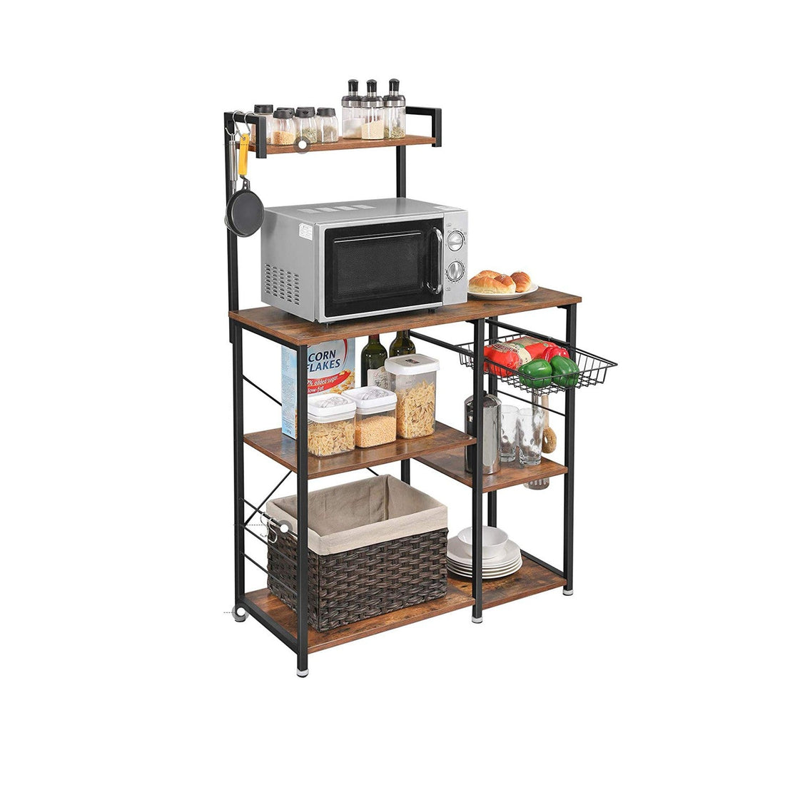 Keukenrek - Opbergrek - Ruimtebesparend - 90 x 40 x 132 cm - Bruin en zwart
