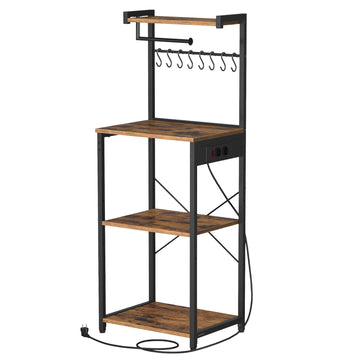 Keukenrek met 4 niveaus, laadstation en 8 haken | Bruin-zwart | 80x40x140 cm