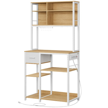 Keukenrek met stopcontacten voor magnetron | Goud eiken-wit | 80x40x180,4 cm