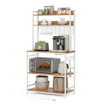 Keukenrek met stopcontacten en magnetronplank | Bruin-wit | 80x40x170 cm