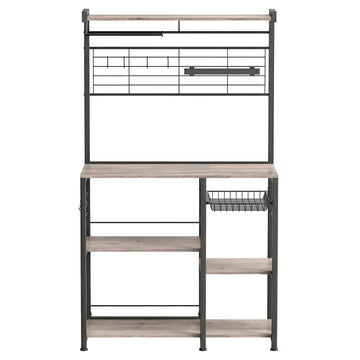 Keukeneiland met plank, magnetische messenstrip en draadmand | Greige-zwart | 90x42x167 cm
