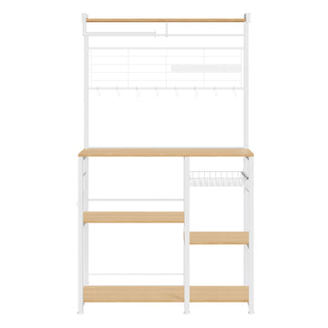 Keukeneiland met plank, magnetische messenstrip en draadmand | Goud eiken-wit | 90x42x167 cm