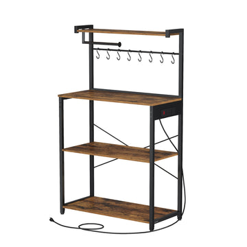 Keukenrek met 4 niveaus, laadstation en 8 haken | Bruin-zwart | 80x40x140 cm