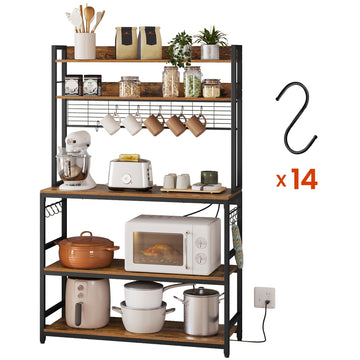 Keukenrek met stopcontacten en magnetronplank | Bruin-Zwart | 100x40x170 cm