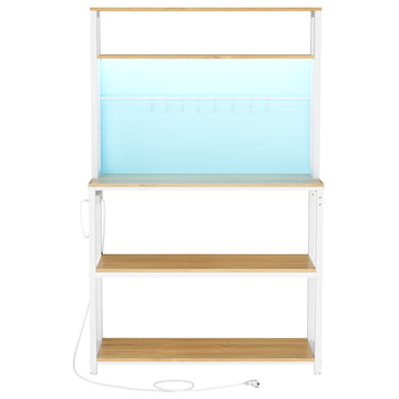 Keukenrek met led en stopcontacten, verstelbare planken | Eikenkleur-wit | 80x40x168.4 cm