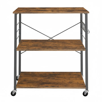 Keukenwagen met 3 niveaus op wielen voor magnetron | Bruin-Zwart | 80x40x89 cm