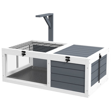 Schildpaddenhok met 2 ruimtes en lamphouder | Kleur: Grijs, wit | Afmetingen: 48x81x31.5 cm