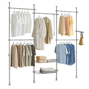 Verstelbaar Telescopisch Kledingrailsysteem - Plank - Garderobe-organizer - Ruimtebesparend ontwerp - Eenvoudige montage - Variabele afmeting B(209-311)cm x H(200-285)cm - Lichtgrijs