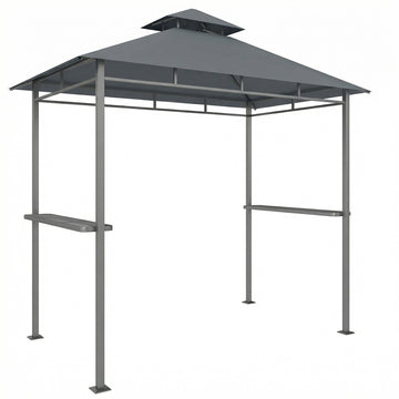 Grillpaviljoen met dubbel dak en zijregalen | Kleur: Donkergrijs | Afmetingen: 146x245x255 cm