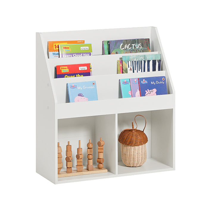 Kinderboekenplank - Tijdschriftenrek - Opbergplank - Ideaal voor peuters - 3 opbergvakken - Eenvoudige montage - 73 cm x 80 cm x 30 cm