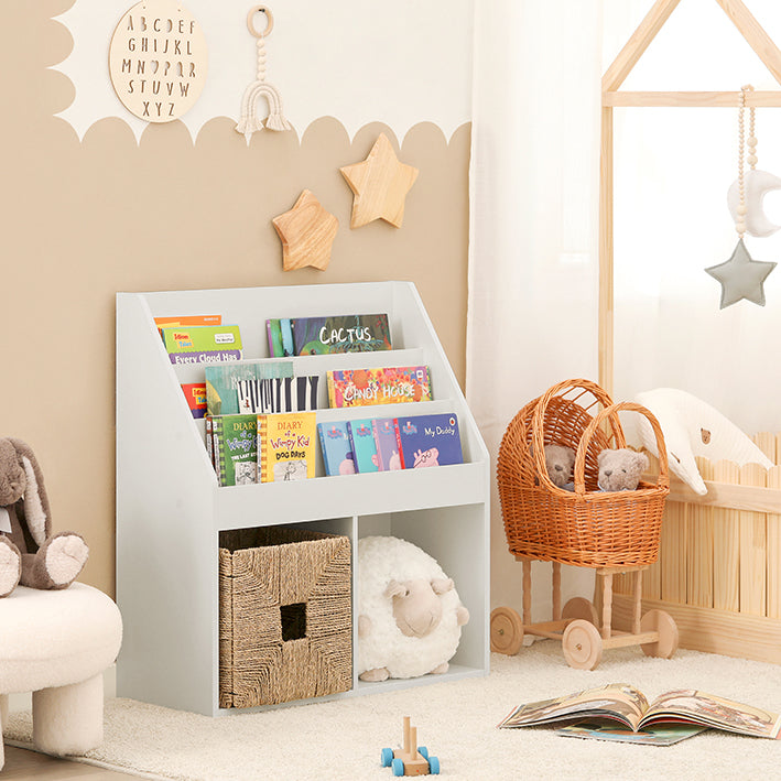 Kinderboekenplank - Tijdschriftenrek - Opbergplank - Ideaal voor peuters - 3 opbergvakken - Eenvoudige montage - 73 cm x 80 cm x 30 cm